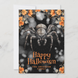 Spider Cobweb Floral Happy Halloween Card