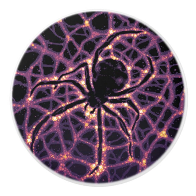 Spider Cosmic Web, Halloween Galaxy of Horrors Ceramic Knob (Front)