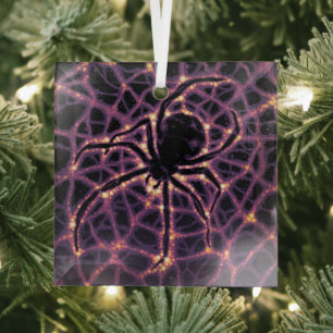 Spider Cosmic Web, Halloween Galaxy of Horrors Glass Ornament