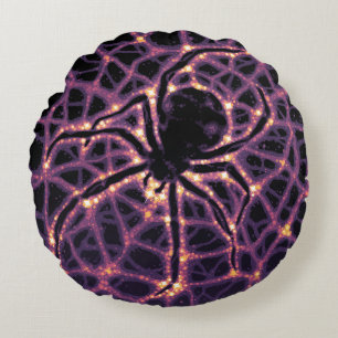 Spider Cosmic Web, Halloween Galaxy of Horrors Round Pillow