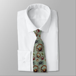 Spider Crabs Pattern Army Green Tie