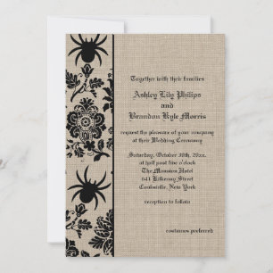 Spider Damask on Burlap Wedding Invitation