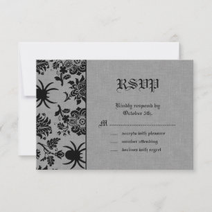 Spider Damask on Grey Linen RSVP Card