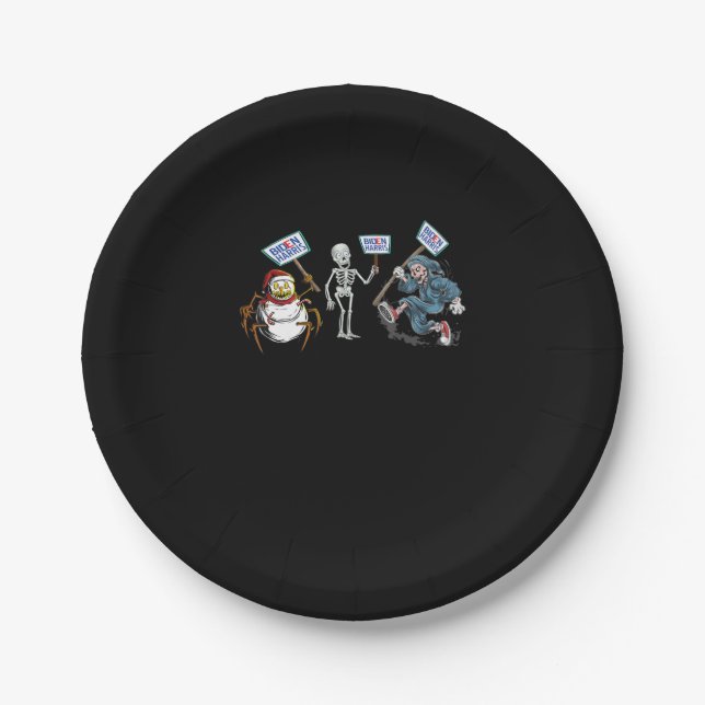 Spider |Dead skull Running Skeleton Snowman Spider Paper Plate (Front)