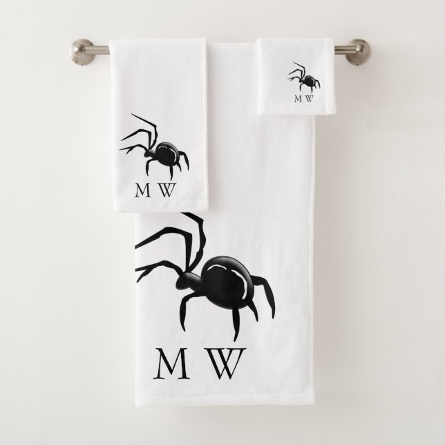Spider Design Monogrammed Bath Towel Set (Insitu)