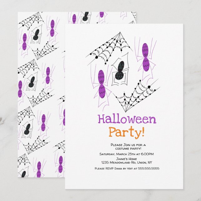 Spider Doodles Halloween Costume Party  Invitation (Front/Back)