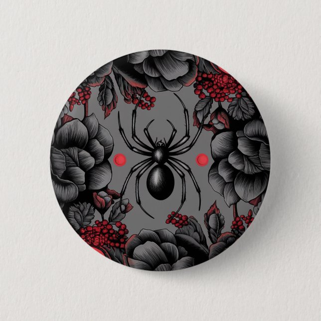 Spider Floral design Gothic style  2 Inch Round Button (Front)