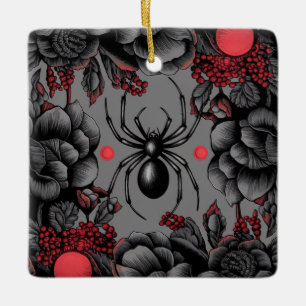 Spider Floral design Gothic style  Ceramic Ornament