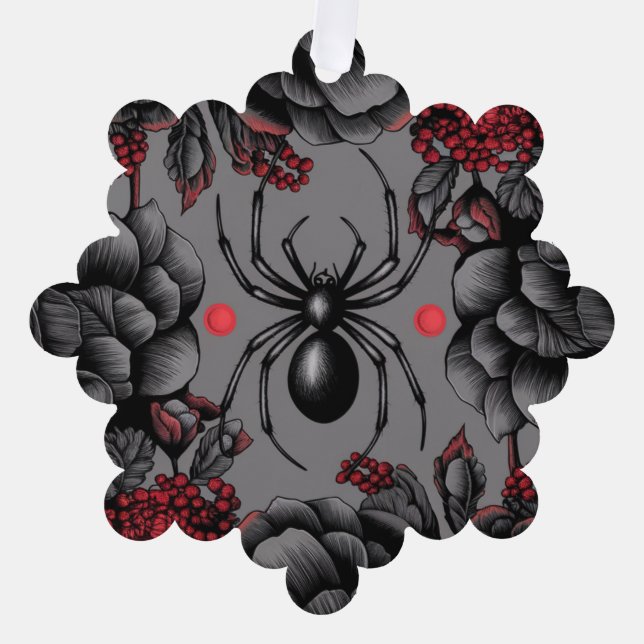 Spider Floral design Gothic style  Ornament Card (Front)