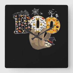 Spider Gift Boo Halloween With Sloth Witch Hat Square Wall Clock