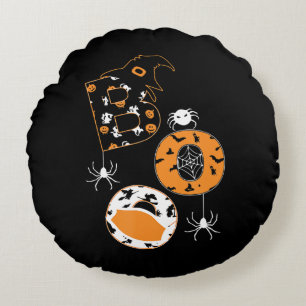 Spider Gift Boo Mask Spider Witch Hat Pumpkin Round Pillow