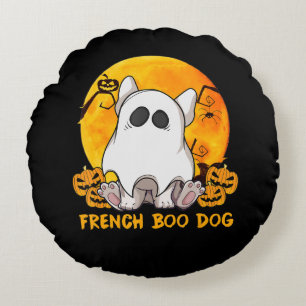 Spider Gift French Boo Bulldog With Pumpkin Spider Round Pillow