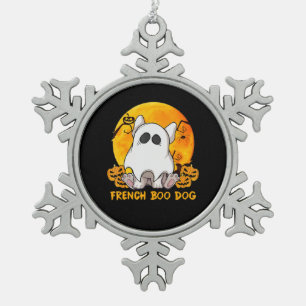 Spider Gift French Boo Bulldog With Pumpkin Spider Snowflake Pewter Christmas Ornament
