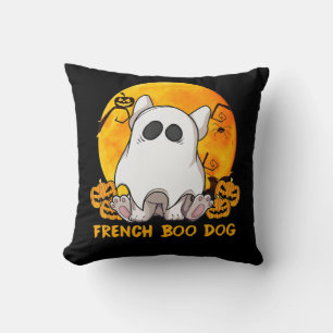 Spider Gift French Boo Bulldog With Pumpkin Spider Throw Pillow