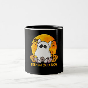 Spider Gift French Boo Bulldog With Pumpkin Spider Two-Tone Coffee Mug