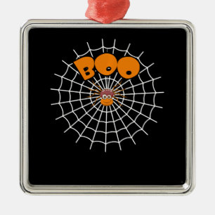 Spider Gift   Funny Boo Spider Web Halloween Metal Ornament