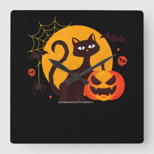 Spider Gift   Halloween Black Cat Spider Pumpkin Square Wall Clock