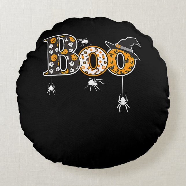 Spider Gift | Halloween Boo Spider Round Pillow (Front)