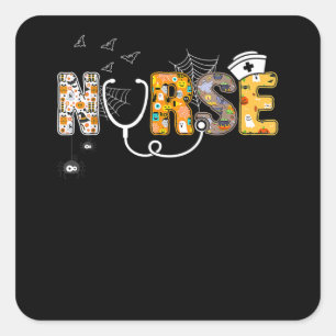 Spider Gift   Halloween Nurse With Pumpkin Spider Square Sticker