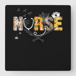 Spider Gift   Halloween Nurse With Pumpkin Spider Square Wall Clock