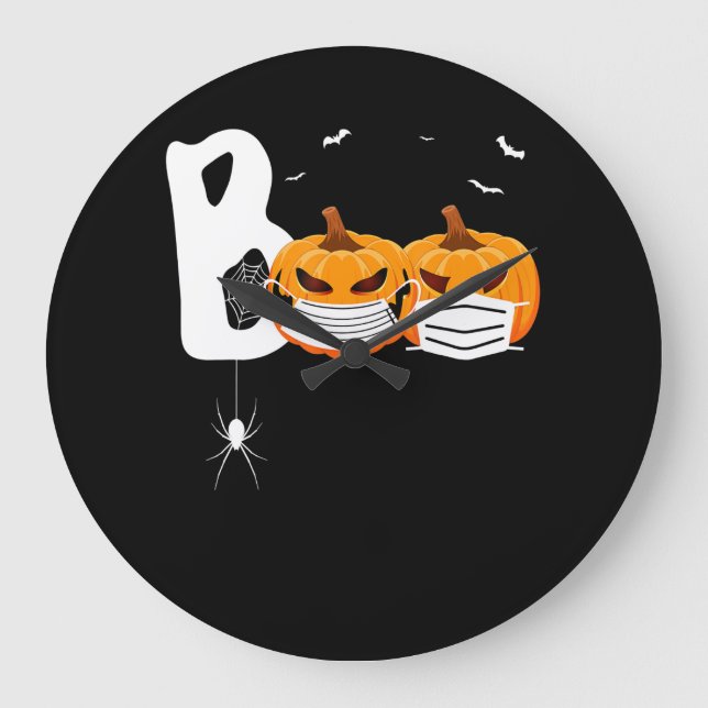 Spider Gift | Halloween Pumpkins Wearing Mask Spi Large Clock (Front)