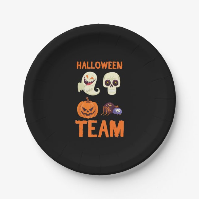 Spider Gift | Halloween Team Pumpkin Ghost Spider Paper Plate (Front)