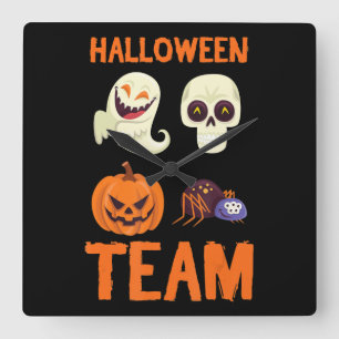 Spider Gift Halloween Team Pumpkin Ghost Spider Square Wall Clock