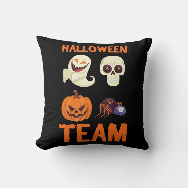Spider Gift | Halloween Team Pumpkin Ghost Spider Throw Pillow (Front)