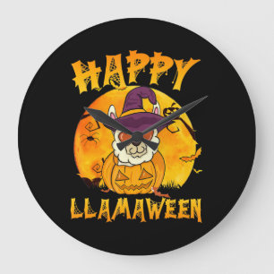 Spider Gift   Happy Llamaween Llama Witch Spider Large Clock