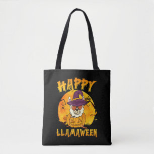Spider Gift   Happy Llamaween Llama Witch Spider Tote Bag
