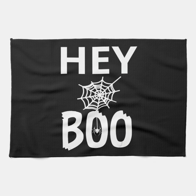 Spider Gift | Hey Boo Halloween Funny Spider Web Kitchen Towel (Horizontal)