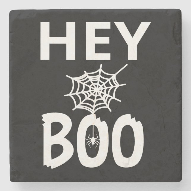 Spider Gift | Hey Boo Halloween Funny Spider Web Stone Coaster (Front)