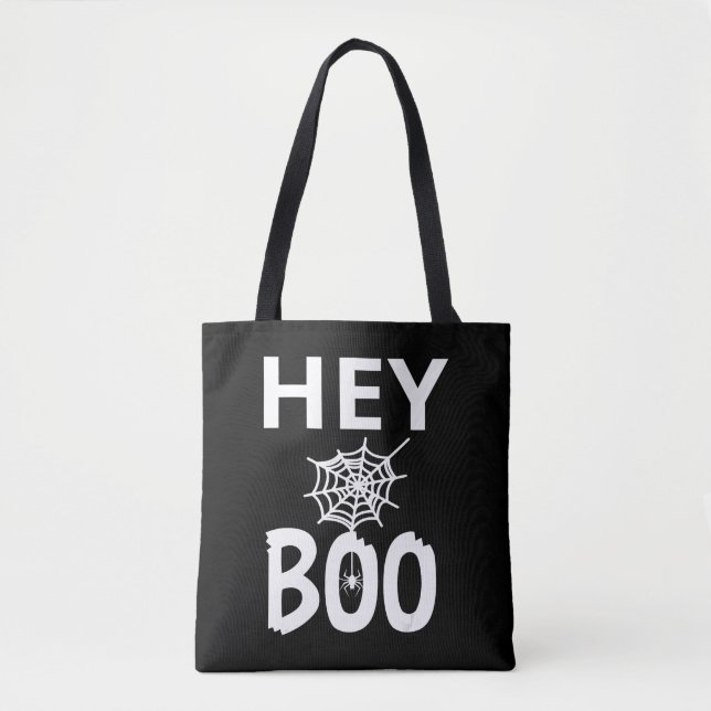 Spider Gift | Hey Boo Halloween Funny Spider Web Tote Bag (Front)
