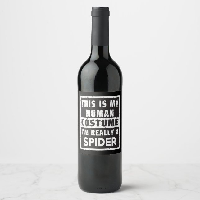 Spider Halloween Costume Funny Spider Costume Gift Wine Label (Front)