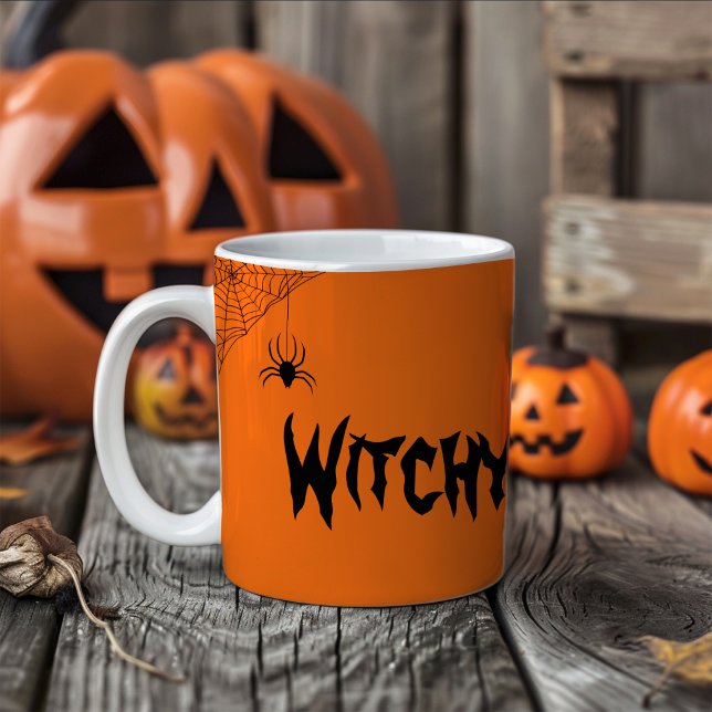 Spider halloween funny orange typography Two-Tone coffee mug (Creator Uploaded)