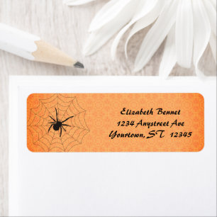 Spider in a Web Orange Background Halloween