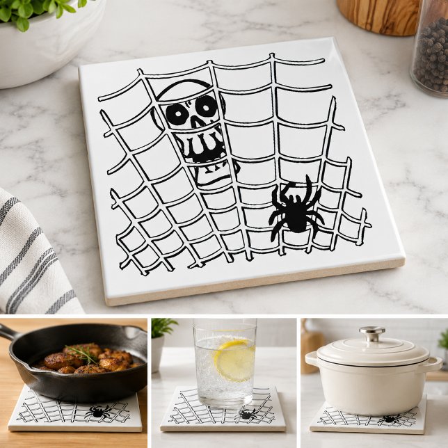 Spider in Web with Skull Halloween Tile (Spider in Web with Skull Halloween Tile)