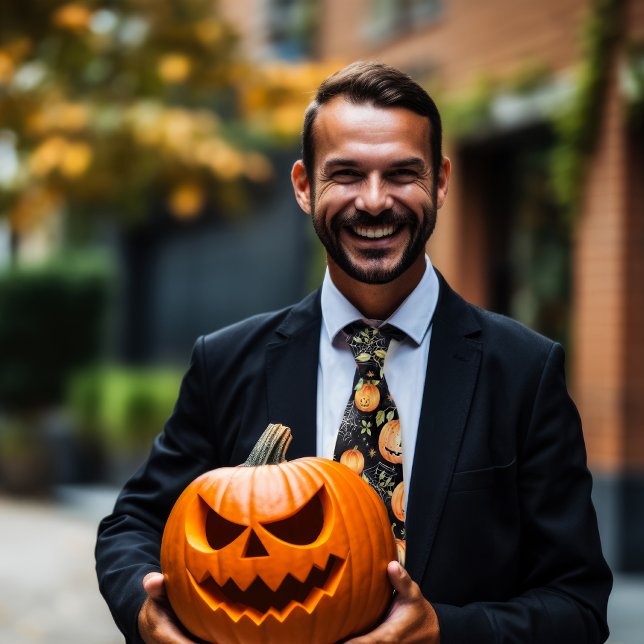 Spider & Jack-o'-lanterns | Orange Black Halloween Tie (Creator Uploaded)