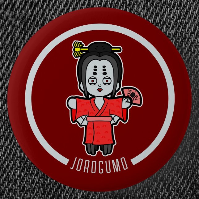Spider Lady Jorogumo | Japanese Yokai 2 Inch Round Button (Spider Lady Jorogumo Yokai Can Badge- Detail View)