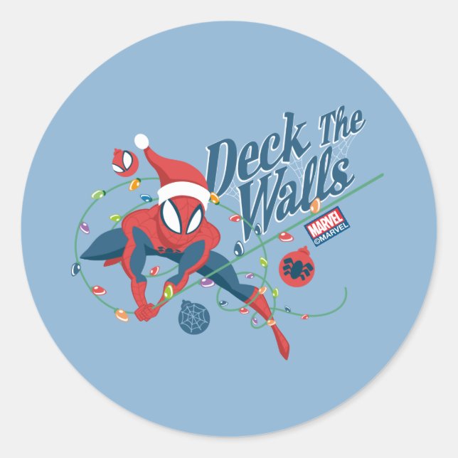 Spider-Man "Deck The Walls" Classic Round Sticker (Front)