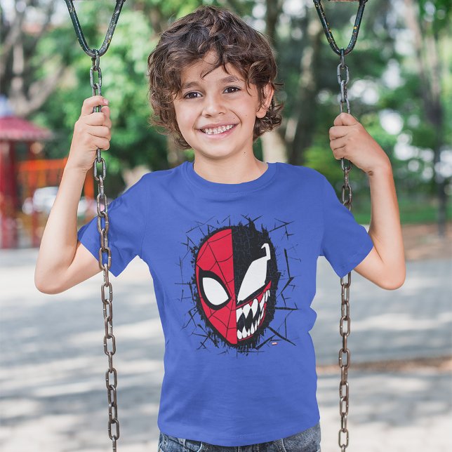 Spider-Man | Dual Spider-Man & Venom Face T-Shirt (Kid wearing shirt)