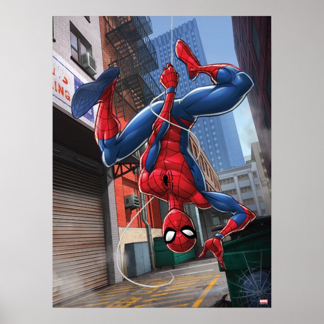 Spider-Man | Hanging Upside-Down From Web Poster | Zazzle