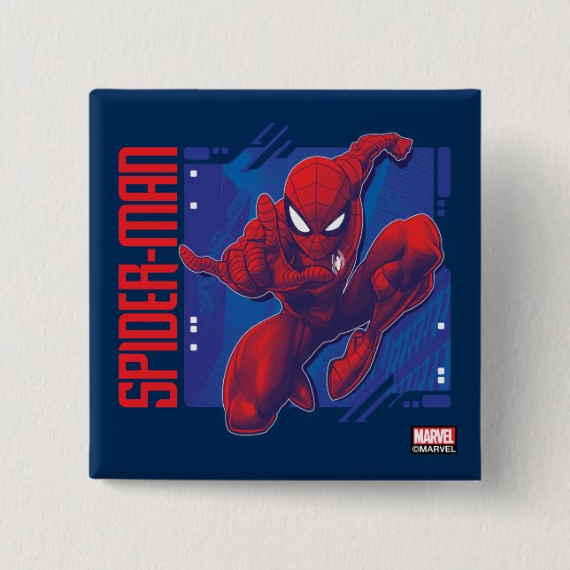 Spider-Man | High-Tech Character Badge 2 Inch Square Button (Front)