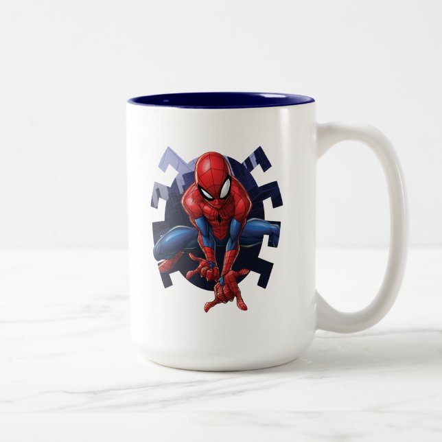 Spider-Man Leaping Out Of Spider Graphic Two-Tone Coffee Mug (Right)