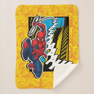 Spider-Man   Pop Art Web-Swinging Comic Panel Sherpa Blanket