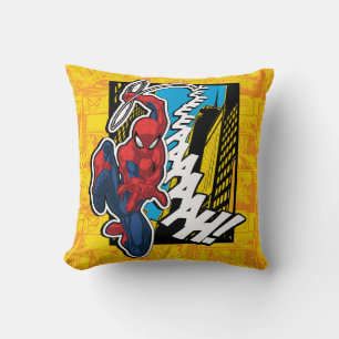 Spider-Man   Pop Art Web-Swinging Comic Panel Throw Pillow