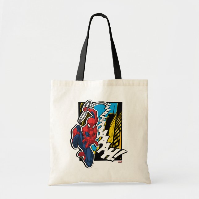 Spider-Man | Pop Art Web-Swinging Comic Panel Tote Bag (Front)