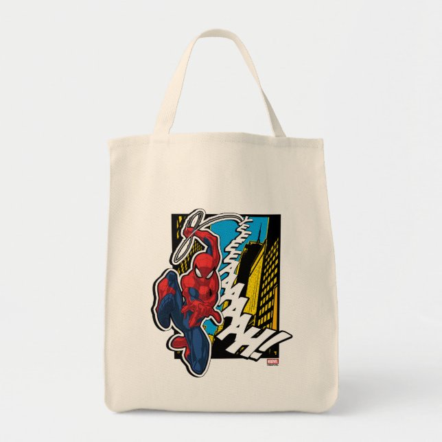 Spider-Man | Pop Art Web-Swinging Comic Panel Tote Bag (Front)