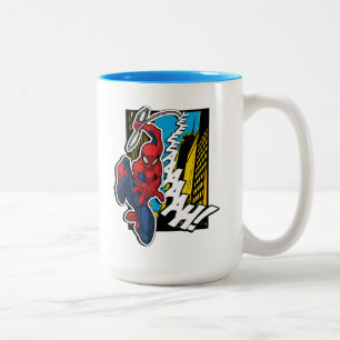Spider-Man   Pop Art Web-Swinging Comic Panel Two-Tone Coffee Mug