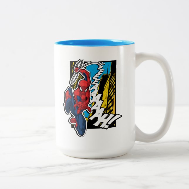 Spider-Man | Pop Art Web-Swinging Comic Panel Two-Tone Coffee Mug (Right)